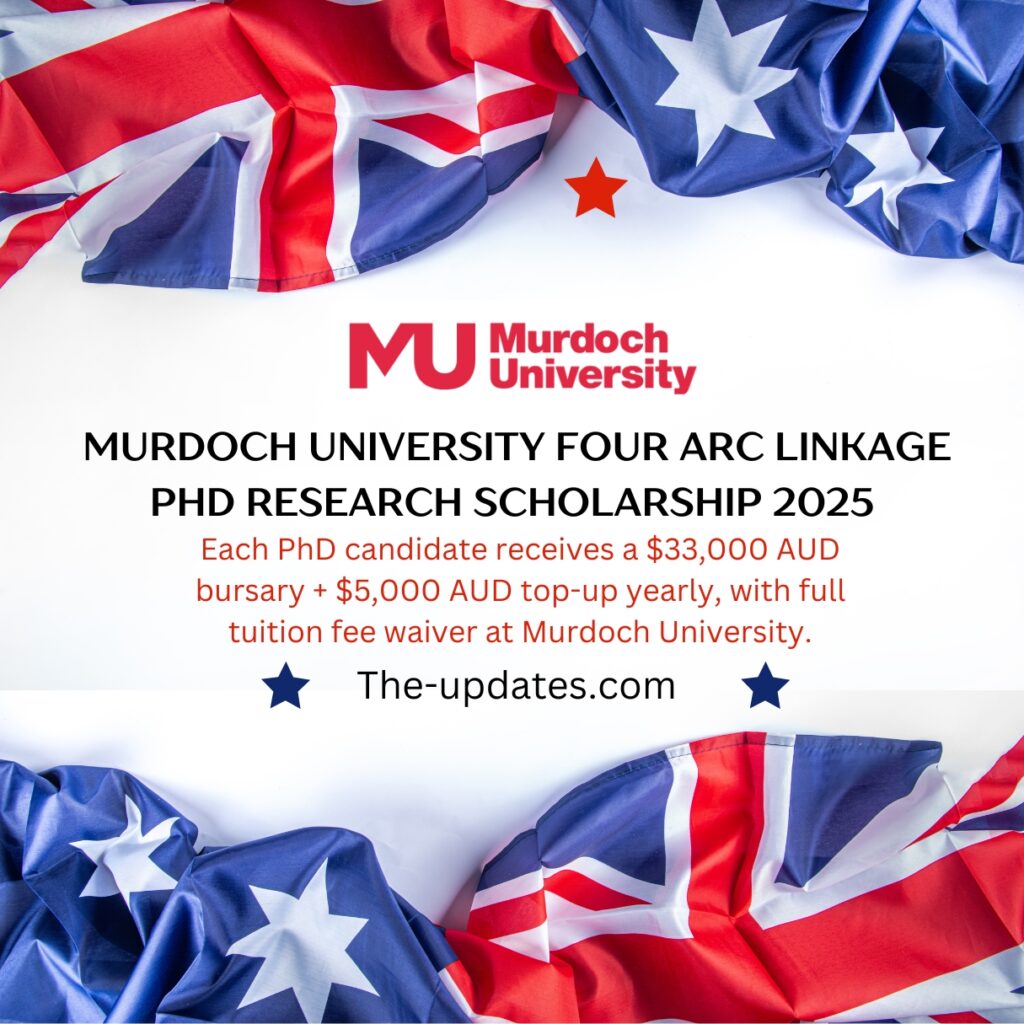 Fully funded Murdoch University PhD scholarships with a $33,000 AUD bursary, $5,000 AUD top-up per year, and full tuition waiver.